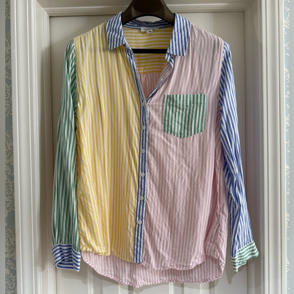 Beach Lunch Lounge multi stripe button shirt Large soft!